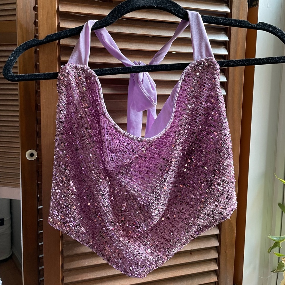 ASOS DESIGN sequin cowl neck scarf hem cami in pink, US 4